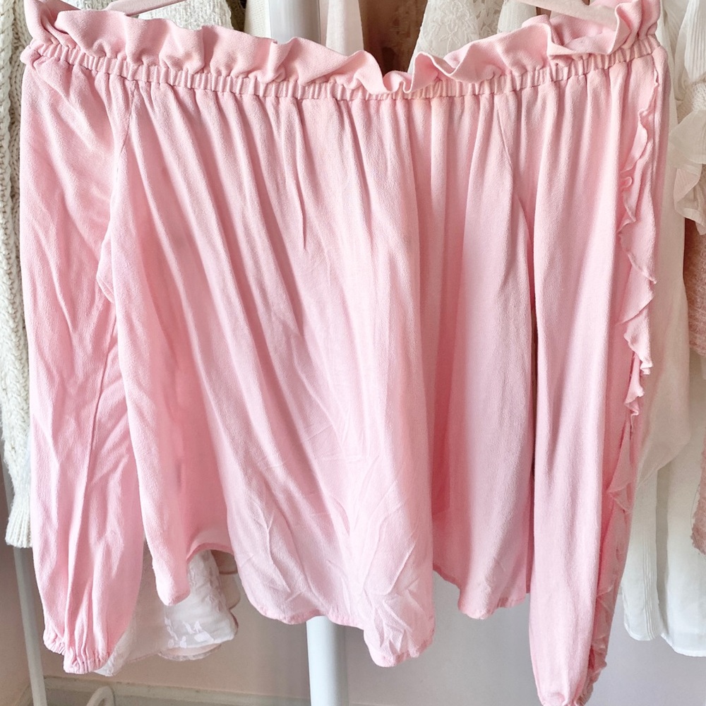 Pink Ruffle Off-the-Shoulder BP Blouse - Picture 2 of 3